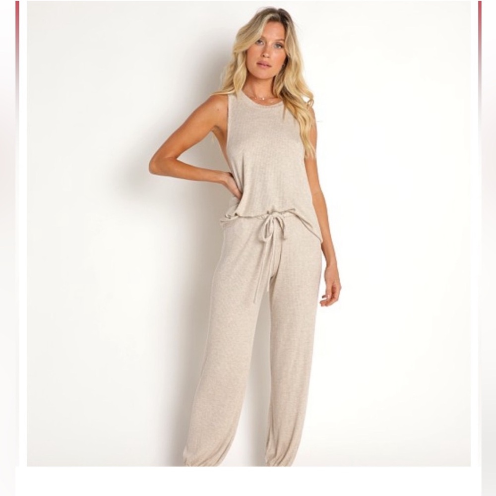 Eberjey tan ribbed joggers L